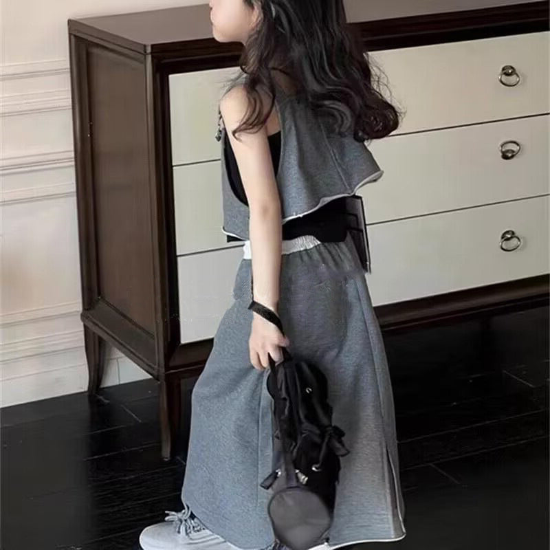 [5071060] - Setelan Baju 3 in 1 Bawahan Rok Panjang Fashion Anak Perempuan - Motif Casual Letter