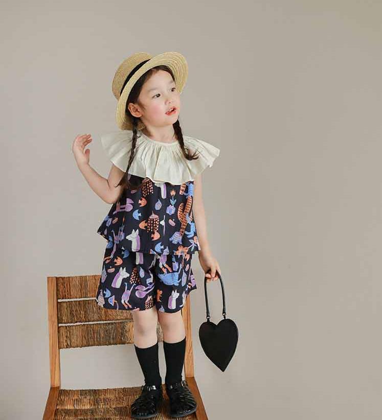 [507S1106] - Setelan Baju Kutung Celana Pendek Anak Perempuan - Motif Aquatic Animal