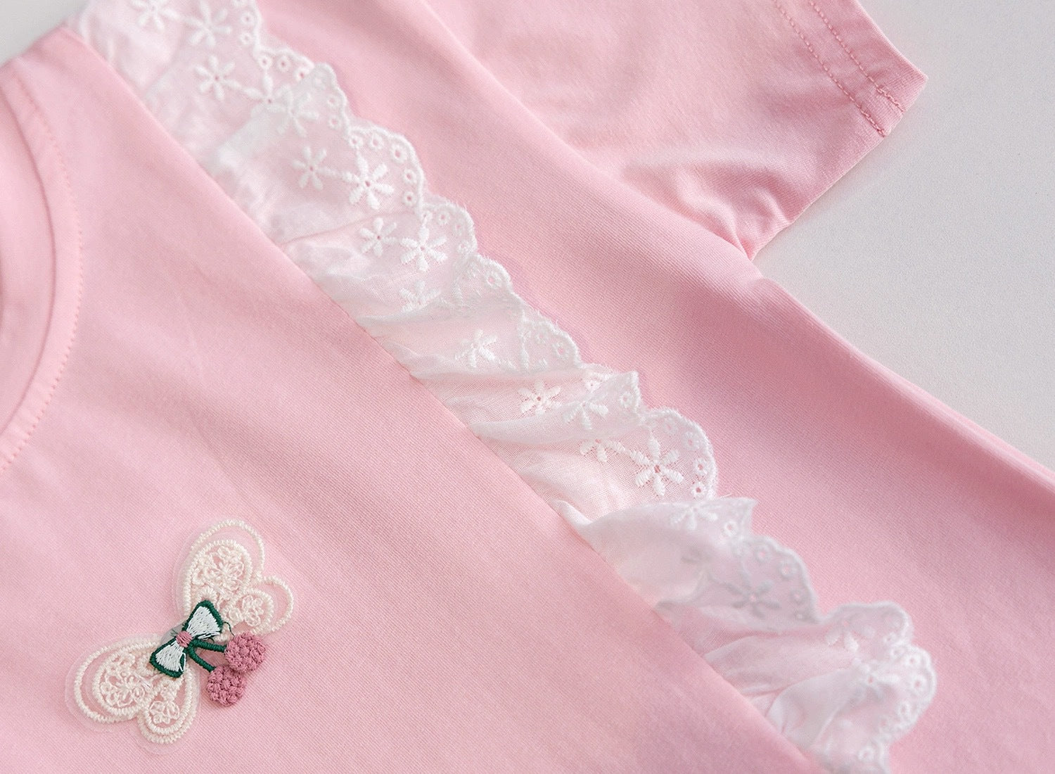 [721106] - Baju Atasan Blouse Renda Lengan Pendek Anak Perempuan - Motif Cherry Ribbon