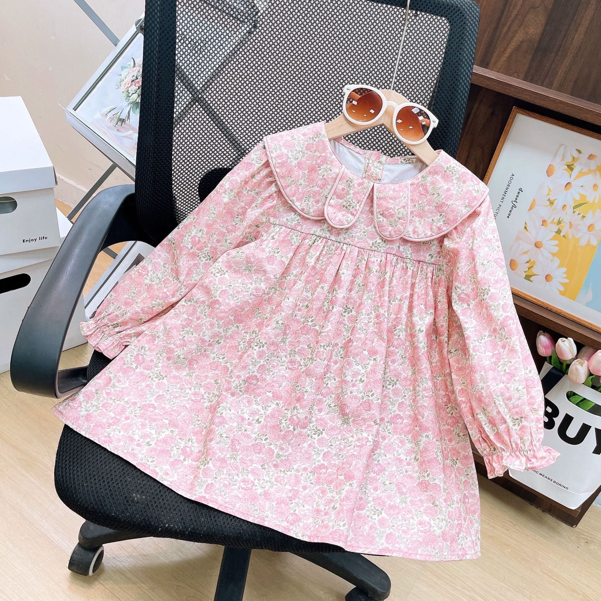 [363819] - Oneset 2in1 Pink Floral Setelan Baju Dress Sweater Rajut Cardigan Knit Lengan Panjang Fashion Anak Perempuan Cewek - Motif Ribbon Butterfly Pink
