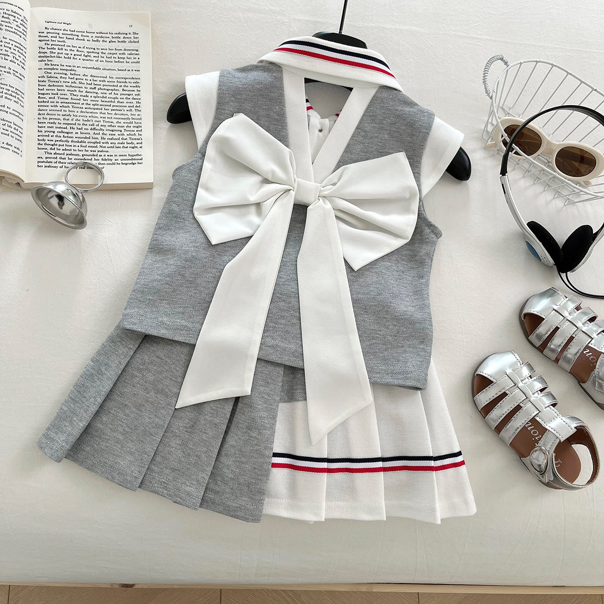 [963122] - One Set 2in1 Baju Setelan Atasan Kaos Kerah Lengan Kutung Bawahan Celana Rok Pendek College Fashion Style Anak Perempuan Cewek - Motif Color Striped - BABYHOKI STORE