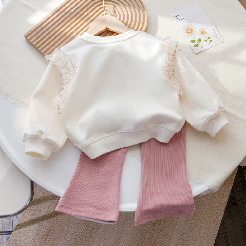 [363738] - Setelan Baju Sweater Renda Celana Panjang Fashion Anak Perempuan - Motif Follower Love