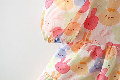 [340405] - Baju Mini Dress Lengan Balon Fashion Import Anak Perempuan - Motif Fluffy Rabbit