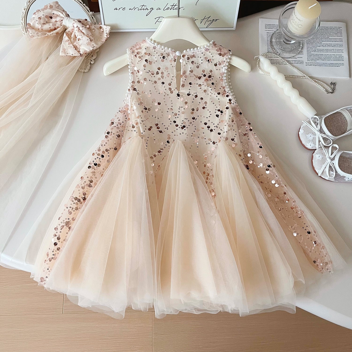 [963139] - Baju Gaun Dress Lengan Kutung Anak Perempuan Cewek - Motif Pearl & Sequind - BABYHOKI STORE - BABYHOKI STORE