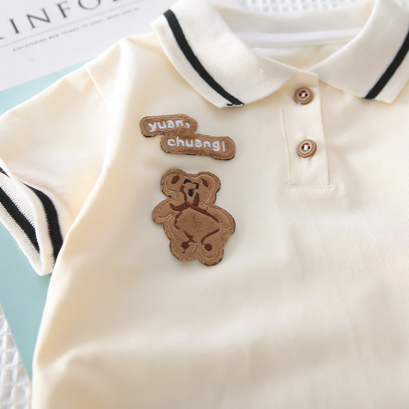 [345440] - Baju Setelan Polo Lengan Pendek Celana Pendek Anak Cowok Fashion - Motif Chubby Bear