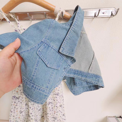 [363680] - Baju Setelan Jaket Jeans Crop Inner Dress Fashion Anak Perempuan - Motif Edge Flower