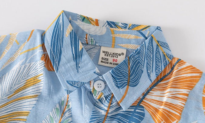[5131013] - Baju Atasan Kemeja Hawai Fashion Import Anak Laki-Laki - Motif Broad Leaves