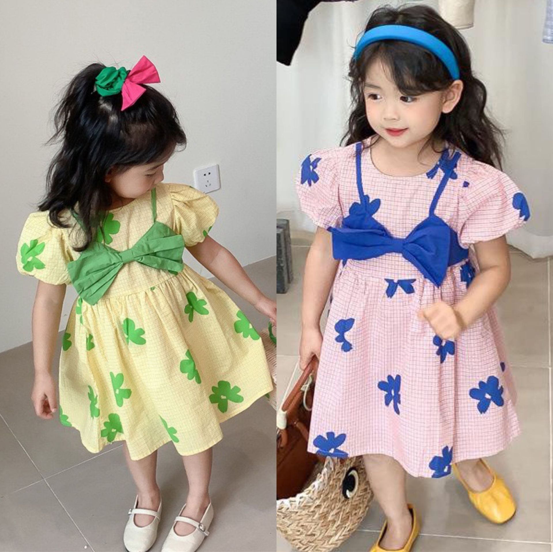 [507S157] - Baju Dress Lengan Pendek Fashion Anak Perempuan - Motif Ribbon Clover