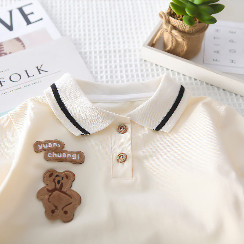 [345440] - Baju Setelan Polo Lengan Pendek Celana Pendek Anak Cowok Fashion - Motif Chubby Bear