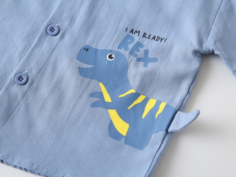 [383219] - Atasan Baju Kemeja Lengan Pendek Anak Laki-Laki Cowok - Motif T-rex - BABYHOKI STORE