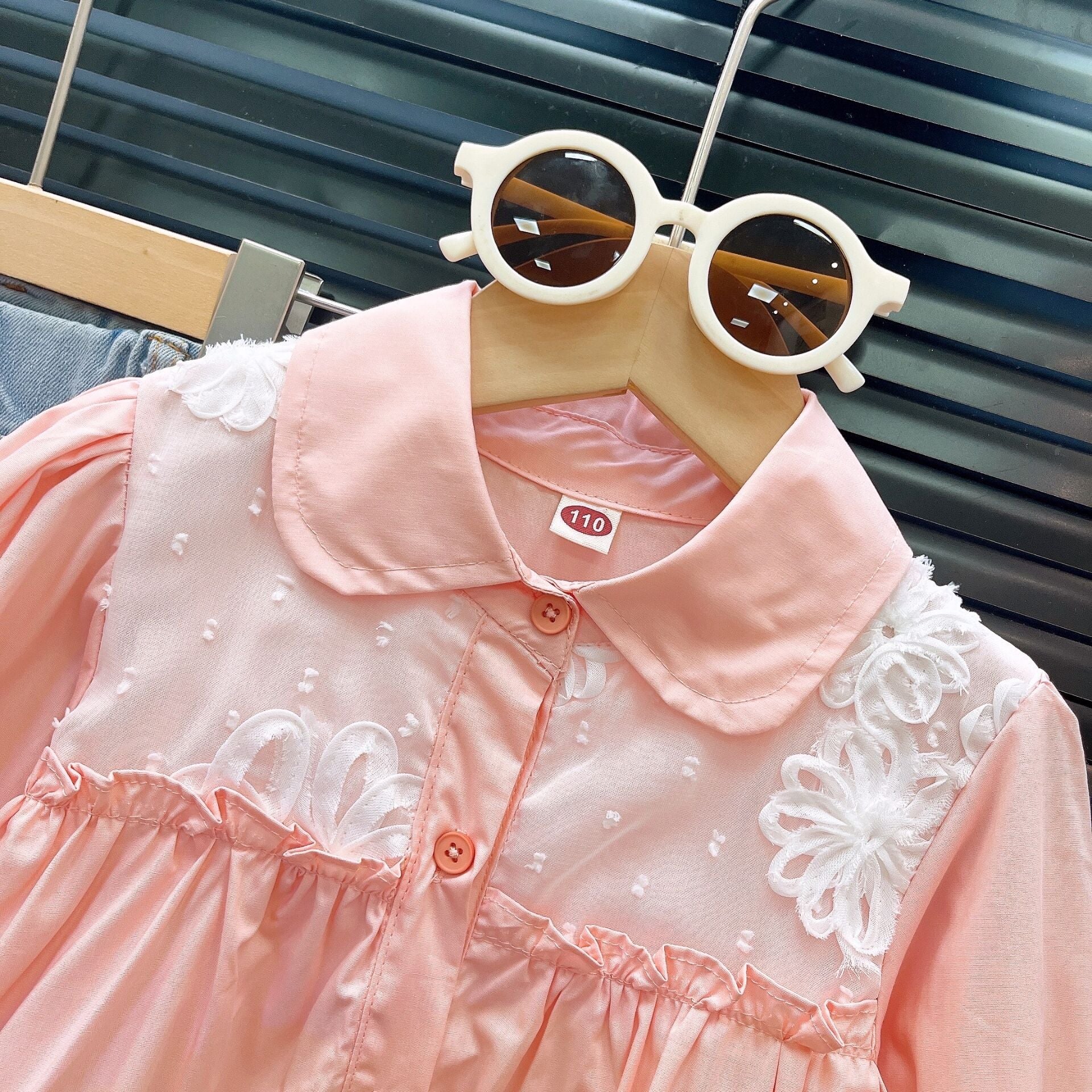 [963111] - One Set 2in1 Baju Setelan Atasan Blouse Lengan Panjang Bawahan Celana Panjang Jeans Cutbray Korean Fashion Style Anak Perempuan Cewek - Motif Top Flower Bottom Bow - BABYHOKI STORE