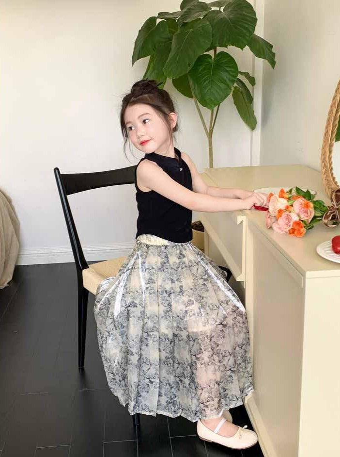[507987] - Baju Setelan Blouse Kutung Rok Fashion Anak Perempuan - Motif Flower Shadows