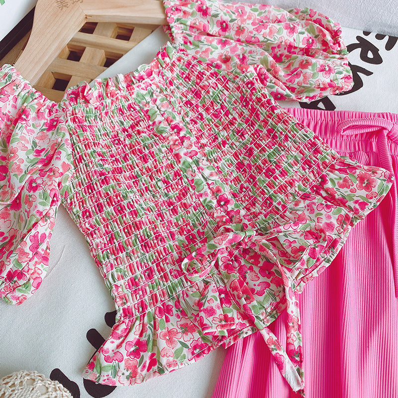 [363655] - Setelan Blouse Celana Panjang Kulot Anak Perempuan - Motif Rubber Flowers