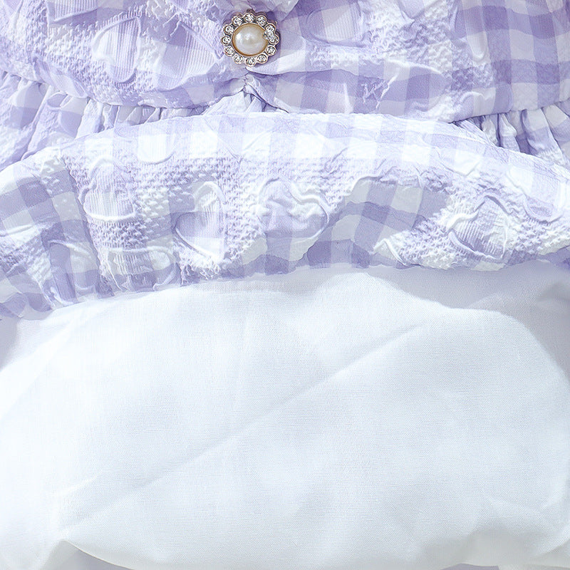 [352373] - Baju Mini Dress Lengan Balon Fashion Anak Perempuan - Motif Embossed Box