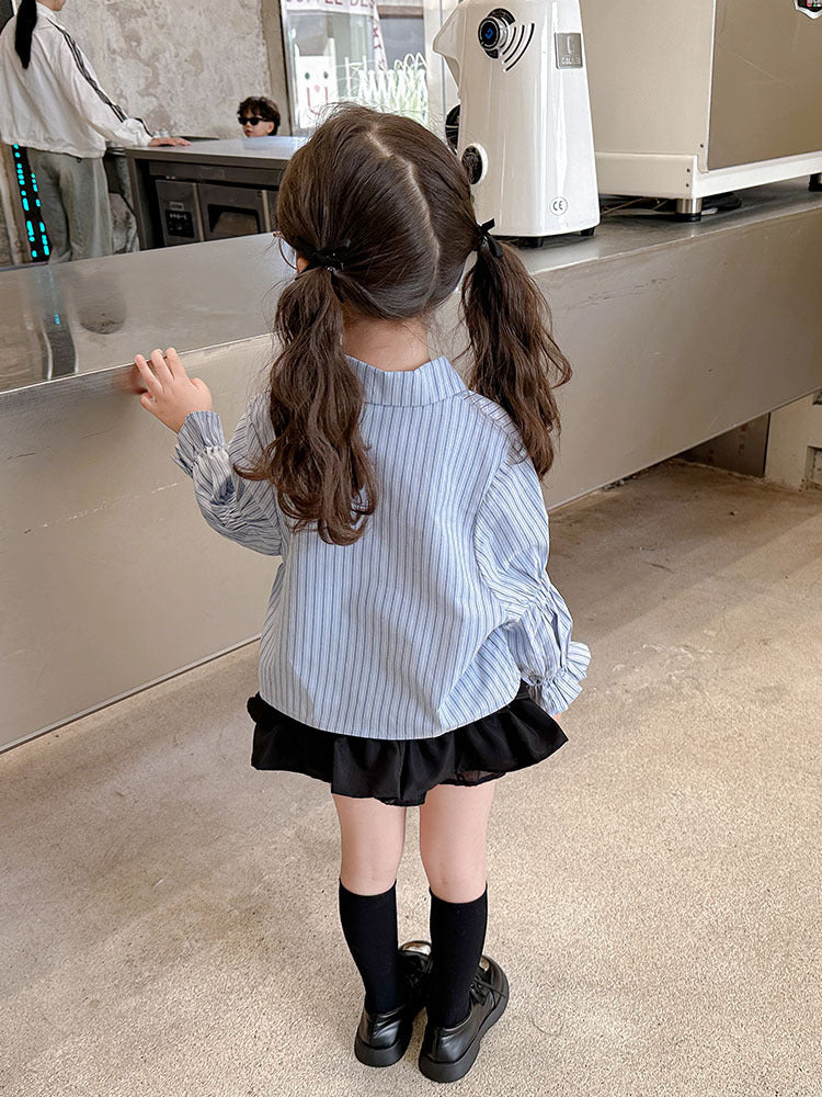 [963141] - One Set 2in1 Baju Setelan Atasan Blouse Lengan Panjang Bawahan Rok Pendek Korean Version Style Anak Perempuan Cewek - Motif Small Ribbon - BABYHOKI STORE - BABYHOKI STORE