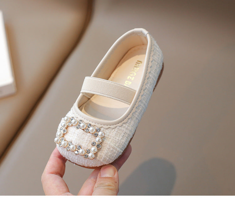 [381288 Size 21-35] - Sepatu Flat Slip On Princess Shoes Korean Version Anak Perempuan Cewek - Motif Cute Pearl - BABYHOKI STORE