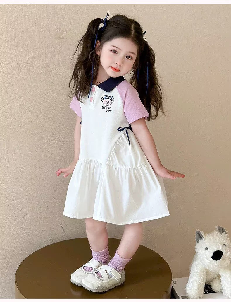 [5071144] - Baju Gaun Dress Lengan Pendek Comfort Style Anak Perempuan Cewek - Motif Sweet Bear - BABYHOKI STORE