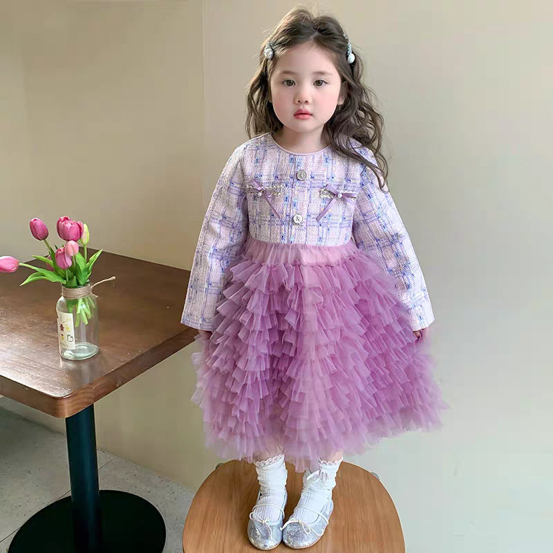 [363927] - Baju Dress Gaun Purple Lengan Panjang Fashion Anak Perempuan Cewek - Motif Pearl Ribbon - BABYHOKI STORE - BABYHOKI STORE