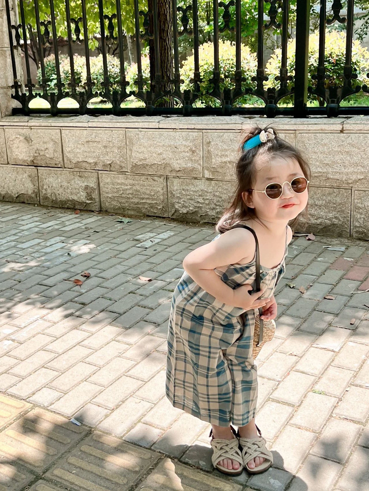 [5071042] - Setelan Baju Jumpsuit Kutung Bawahan Panjang Fashion Anak Perempuan - Motif Square Line