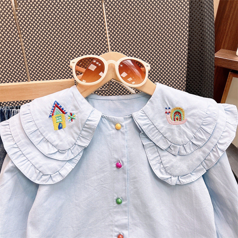 [363925] - One Set 2in1 Baju Setelan Atasan Blouse Lengan Panjang Bawahan Celana Panjang Cutbray Fashion Anak Cewek Perempuan - Motif Top Blue Pictures - BABYHOKI STORE - BABYHOKI STORE