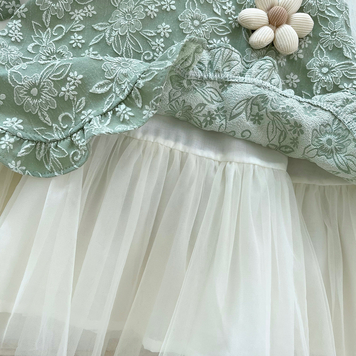[963227] - Baju Gaun Dress Retro Lengan Kutung Korean Style Anak Perempuan Cewek - Motif Basic Green Color - BABYHOKI STORE