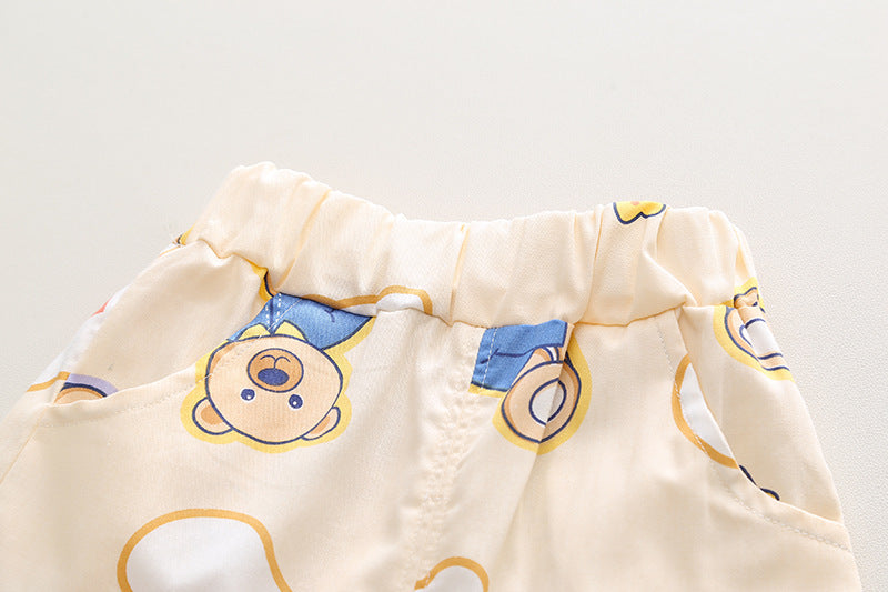 [345403] - Baju Setelan Kemeja Atasan Lengan Pendek Celana Pendek Anak Cowok Fashion - Motif Bear