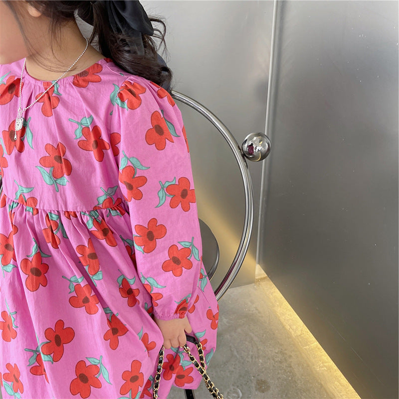 [507S1141] - Baju Dress Lengan Panjang Fashion Anak Perempuan - Motif Little Flower