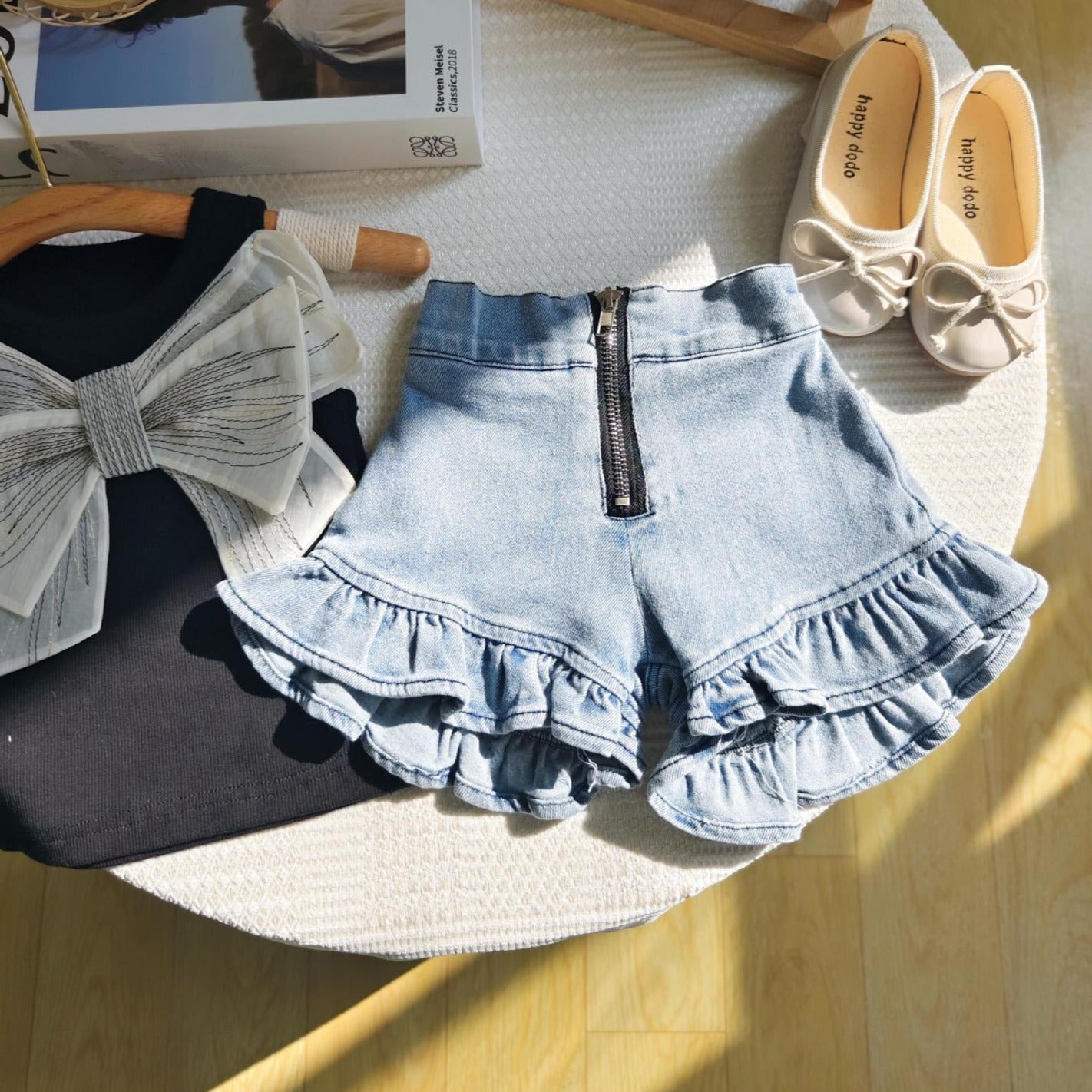[363734] - Setelan Oneset Lucu Cantik Baju Fashion Tank Top Celana Pendek Jeans Fashion Anak Perempuan Cewek - Motif Big Ribbon