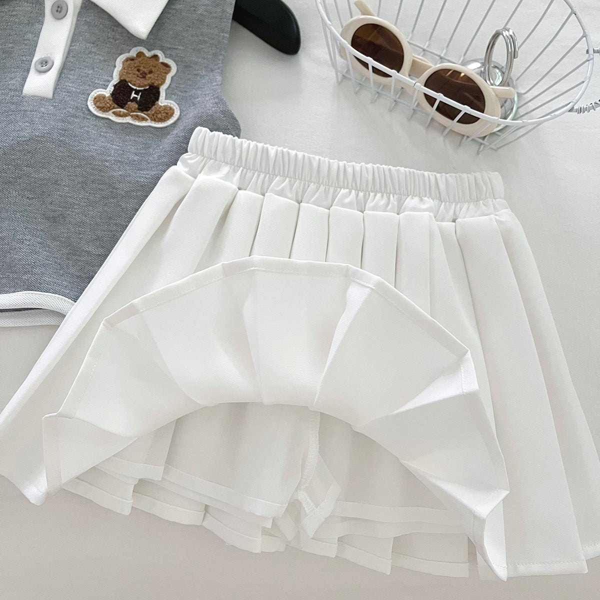 [963101] - One Set 2in1 Baju Setelan Atasan Kerah Crop Lengan Kutung Bawahan Celana Rok Pendek Plisket Fashion Anak Perempuan Cewek - Motif Animal - BABYHOKI STORE