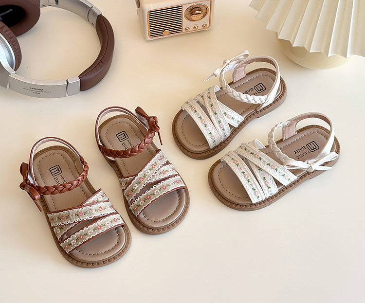 [381290 Size 21-30] - Sepatu Flat Slip On Bowknot Shoes Korean Version Anak Perempuan Cewek - Motif Floral Princess - BABYHOKI STORE