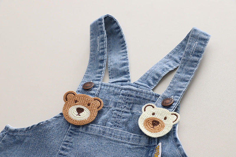 [345430] - Baju Setelan Kaos Pendek Bawahan Overall Anak Cowok Fashion - Motif Smile Bear