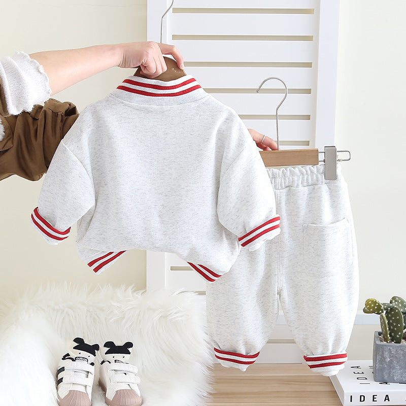 [345496] - One Set 2in1 Baju Setelan Sporty Atasan Jaket Zipper Lengan Panjang Bawahan Celana Panjang Fashionable Handsome Anak Cowok Laki-Laki - Motif Color Stripe Collar - BABYHOKI STORE - BABYHOKI STORE