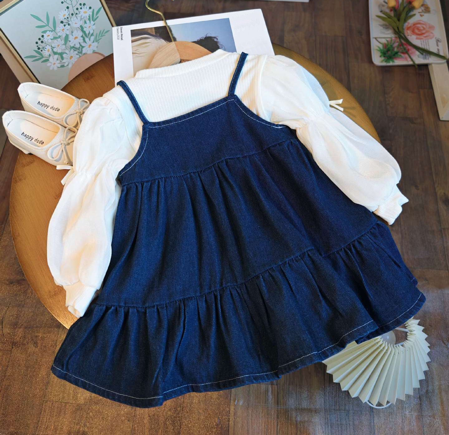 [363741] - Baju Setelan Dress Lengan Panjang Peasant Fashion Anak Perempuan - Motif Mini Bear