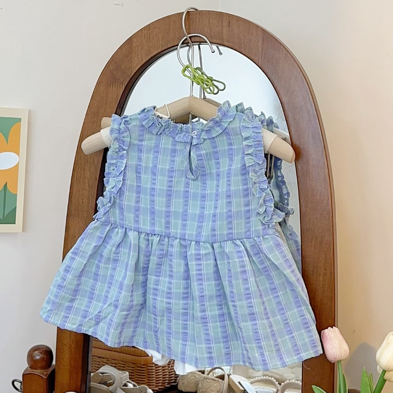 [963291] - One Set 2in1 Baju Setelan Atasan Lengan Kutung Bawahan Celana Pendek Korean Style Anak Perempuan Cewek - Motif Plaid Lace - BABYHOKI STORE