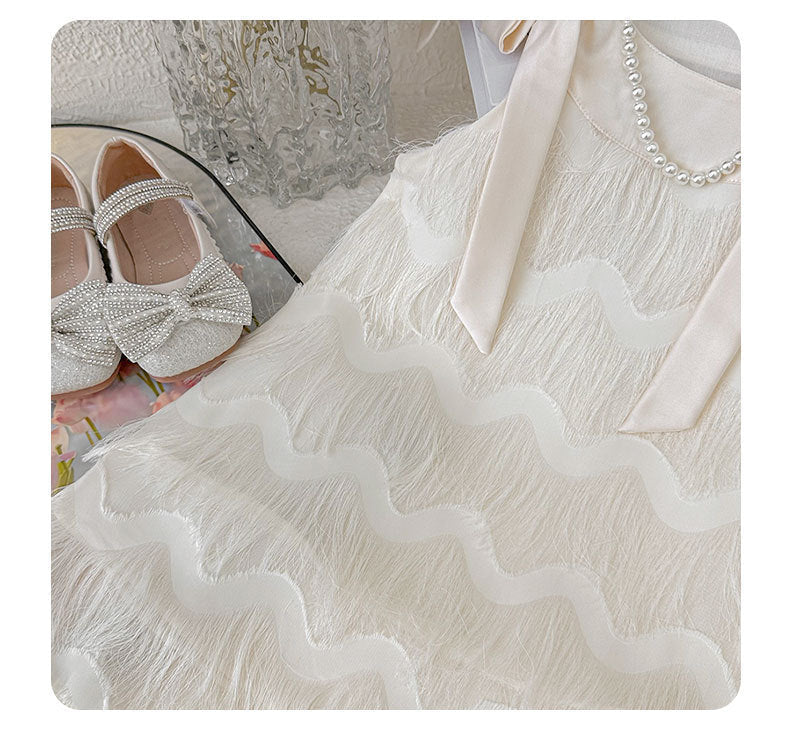 [963286] - Baju Gaun Dress Korean Style Lengan Kutung Anak Perempuan Cewek - Motif Tassel Bow - BABYHOKI STORE