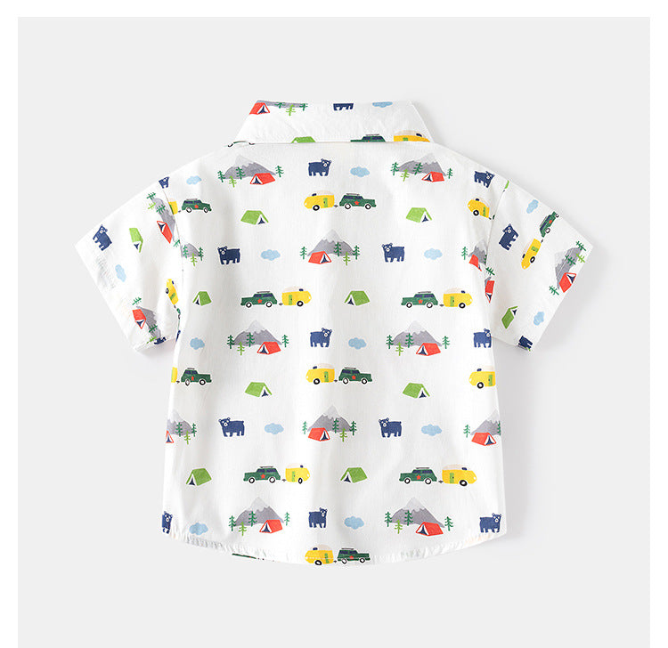 [5131110] - Baju Atasan Kemeja Lengan Pendek Fashion Anak Laki-Laki - Motif Camping Car