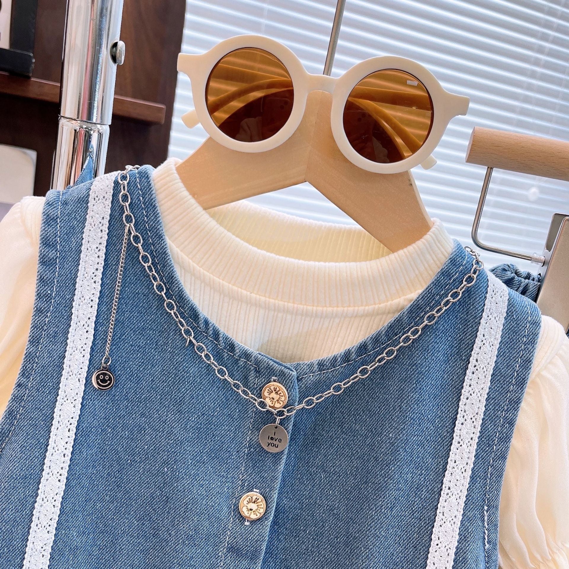 [363919] - One Set 3in1 Baju Setelan Atasan Blouse Lengan Panjang Vest Rompi Kutung Jeans Bawahan Celana Panjang Kulot Fashion Anak Cewek Perempuan - Motif Cute Ribbon - BABYHOKI STORE - BABYHOKI STORE