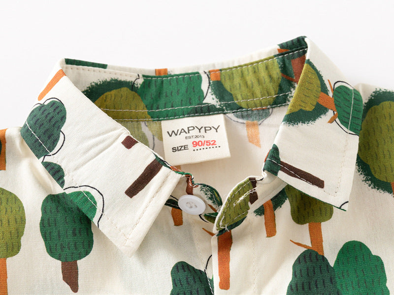 [383208] - Atasan Baju Kemeja Lengan Pendek Anak Laki-Laki - Motif Mix Abstract Nature Animal