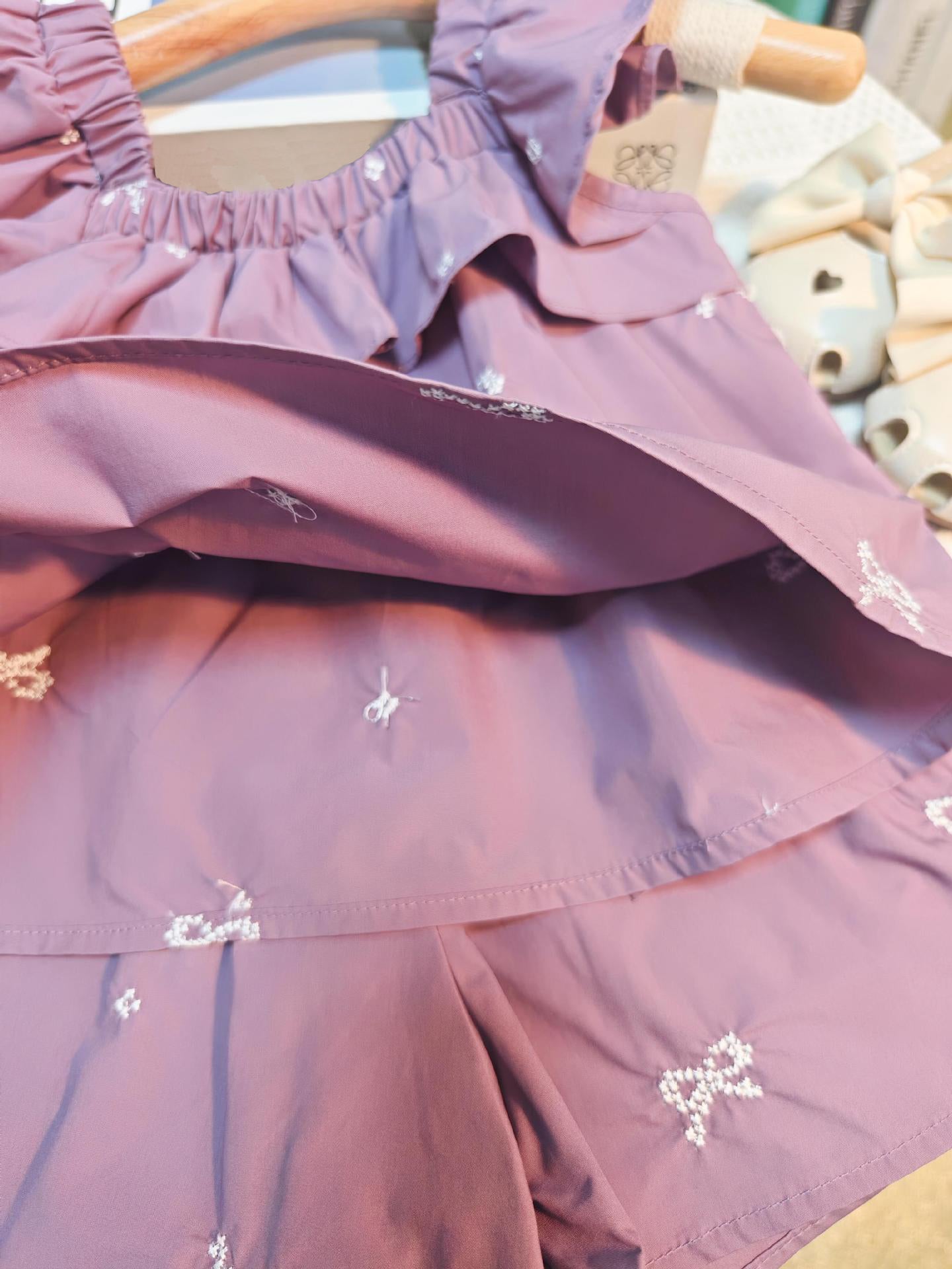 [363727] - Setelan Atasan Baju Tanpa Lengan Celana Pendek Fashion Anak Perempuan - Motif Ruffles Ribbon