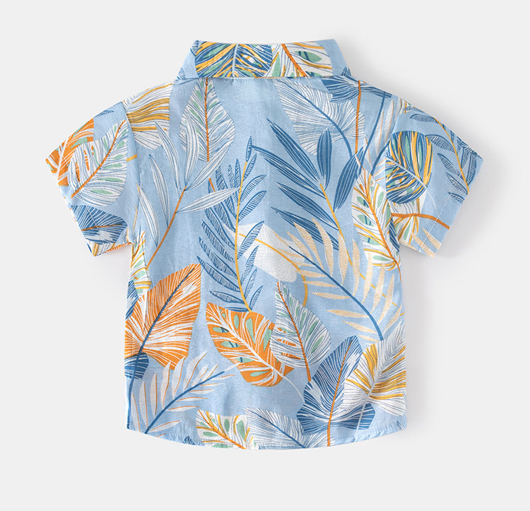 [5131013] - Baju Atasan Kemeja Hawai Fashion Import Anak Laki-Laki - Motif Broad Leaves