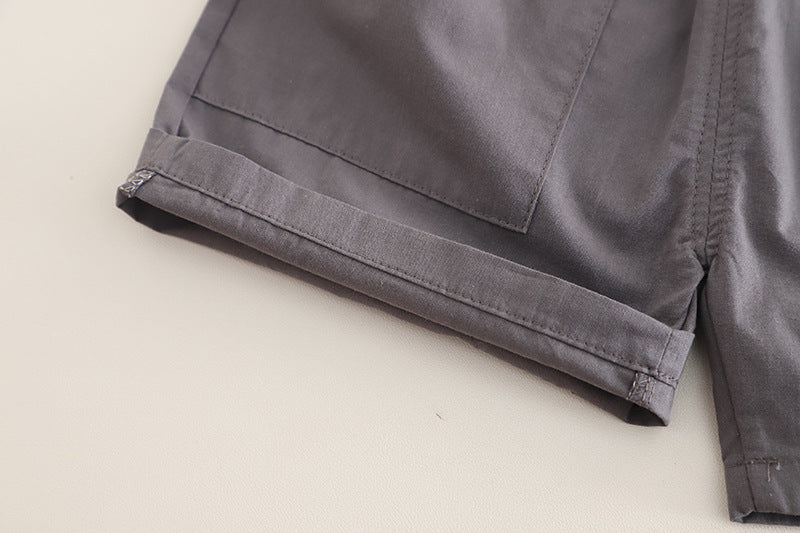 [345498] - One Set 2in1 Baju Setelan Summer Atasan Lengan Pendek Bawahan Celana Pendek Fashionable Beachwear Anak Cowok Laki-Laki - Motif Gradation Basic Color Pocket - BABYHOKI STORE - BABYHOKI STORE