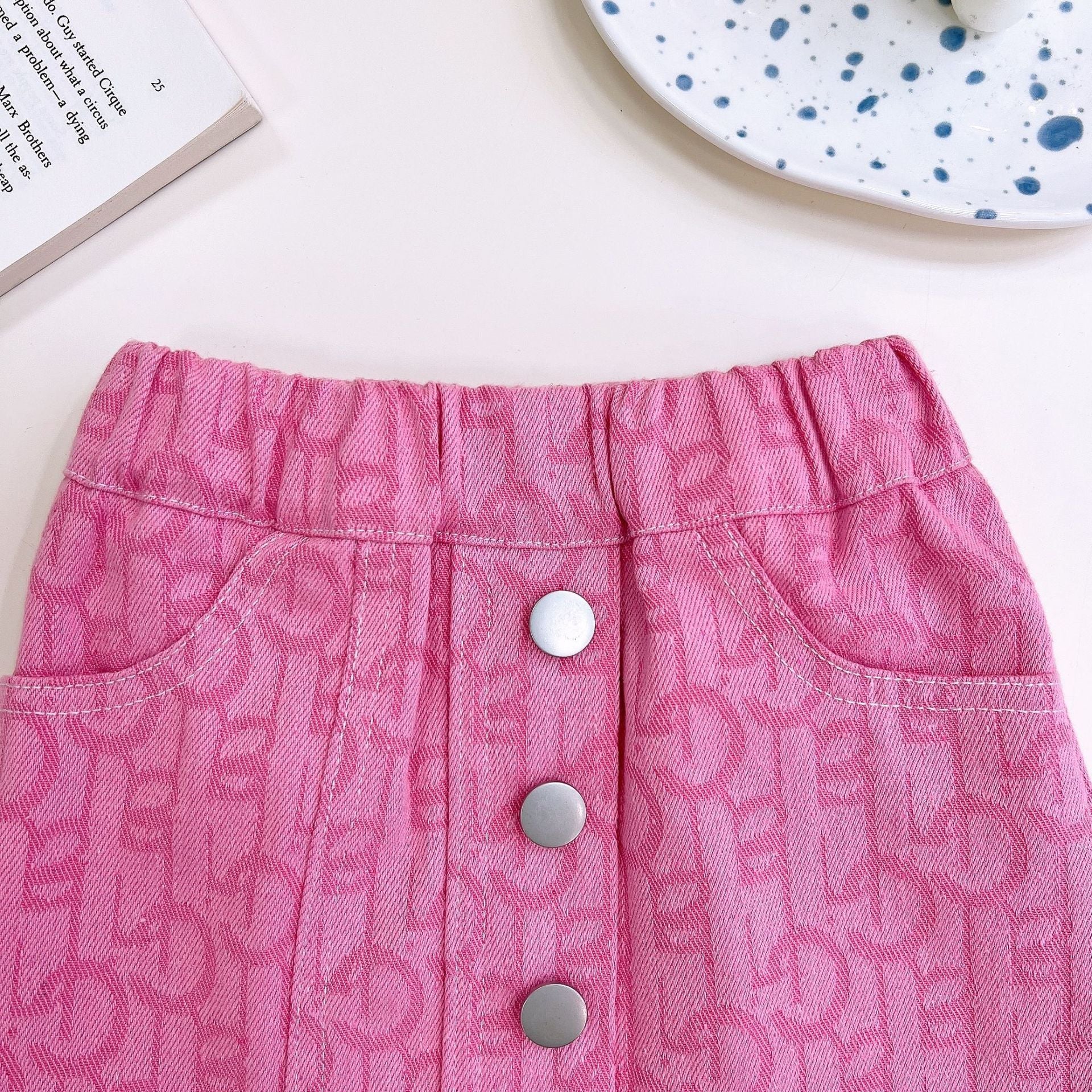 [363808] - Oneset 2in1 Setelan Pink Jaket Lengan Panjang Bawahan Rok Pendek Baju Fashion Anak Perempuan Cewek - Motif Letter Line
