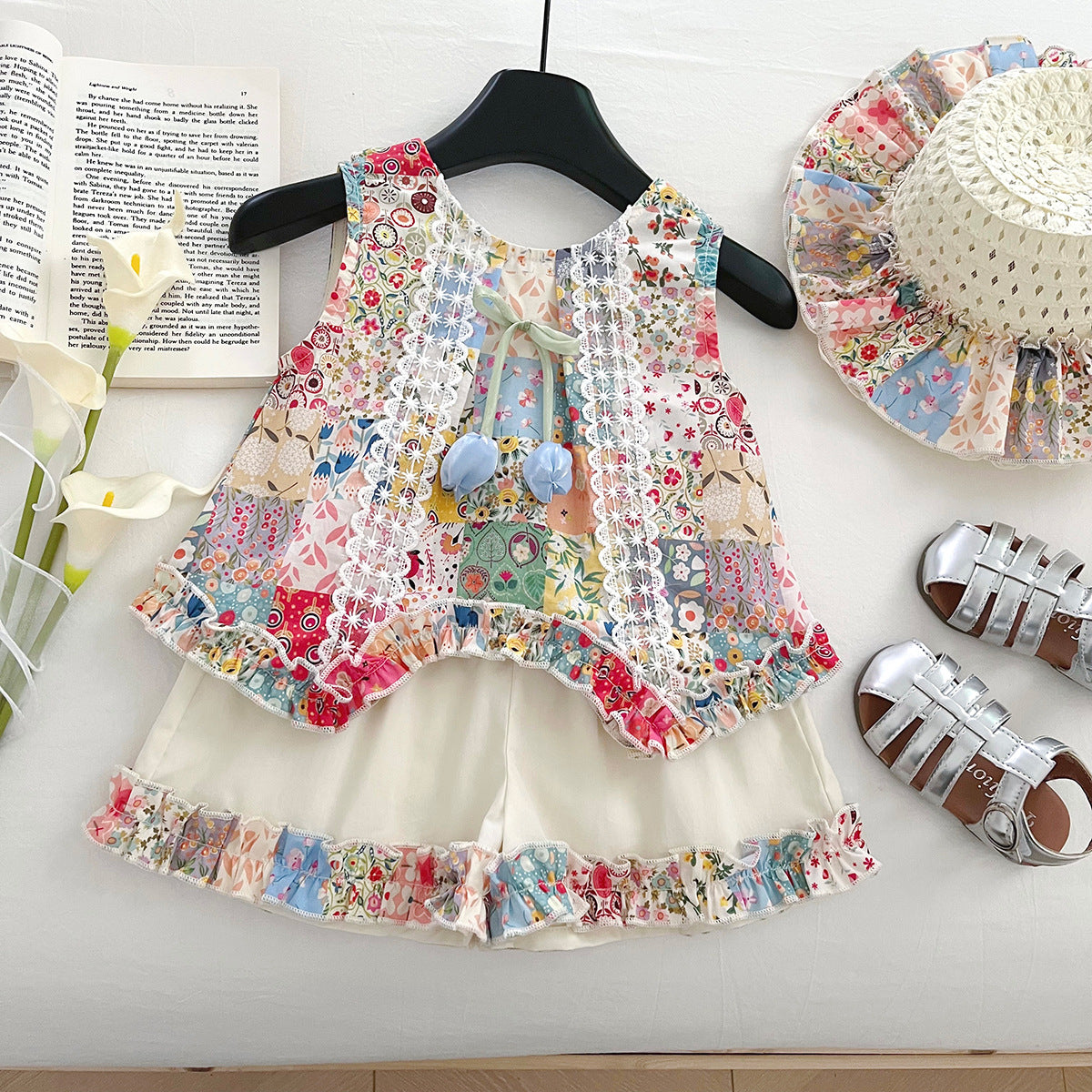 [963103] - One Set 2in1 Baju Setelan Atasan Lengan Kutung Bawahan Celana Pendek Fashion Comfortable Anak Perempuan Cewek - Motif Lace Shorts - BABYHOKI STORE