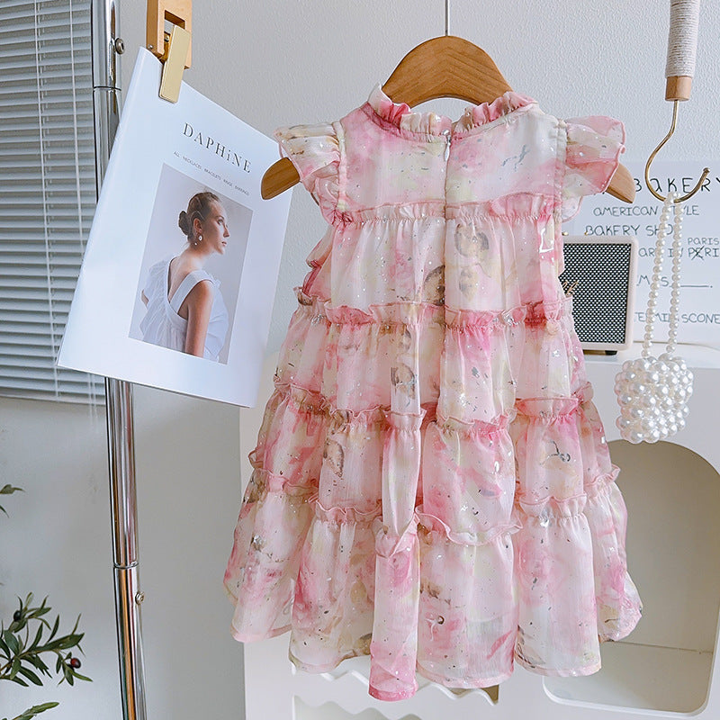 [363874] - Gaun Bunga Pink Baju Dress Ruffle Lengan Kutung Fashion Anak Perempuan Cewek - Motif Pink Floral Ruffle