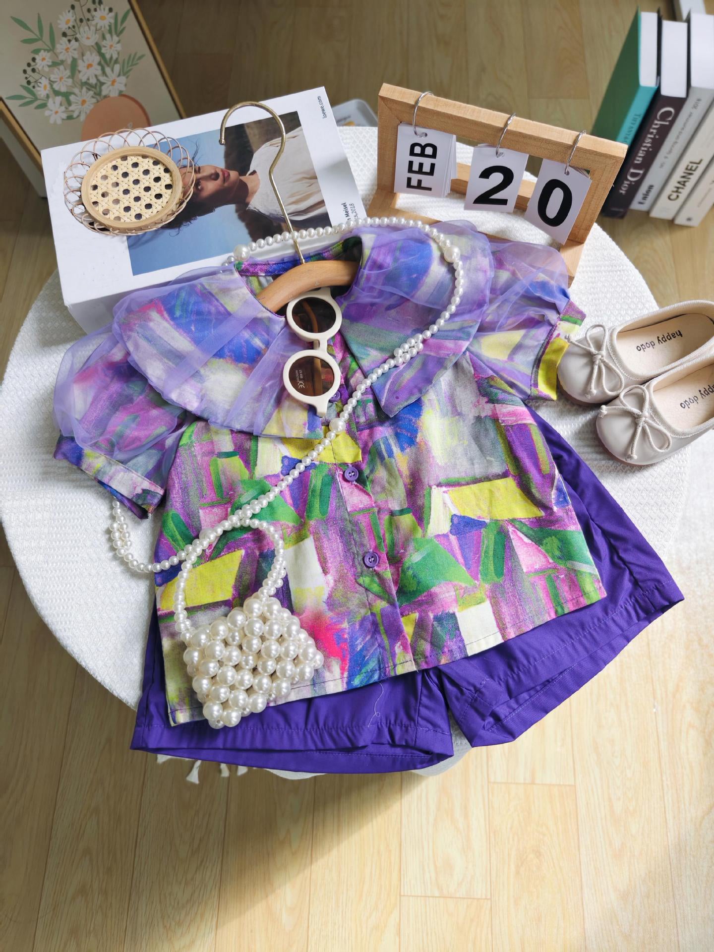 [363733] - Baju Setelan Blouse Lengan Pendek Celana Pendek Fashion Anak Perempuan - Motif Abstract Geometry