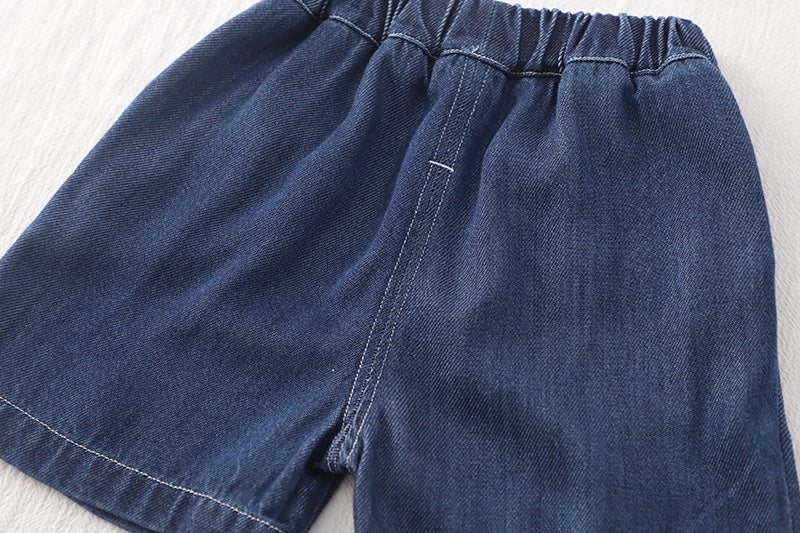 [368575] - One Set 2in1 Baju Setelan Atasan Kemeja Lengan Pendek Bawahan Celana Pendek Fashion Casual Summer Anak Laki Laki Cowok - Motif Denim Words - BABYHOKI STORE - BABYHOKI STORE