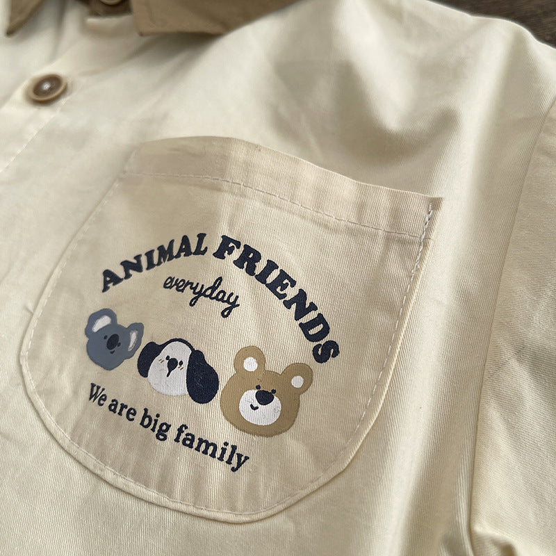 [345511] - One Set 2in1 Baju Setelan Casual Atasan Kemeja Lengan Panjang Bawahan Celana Panjang Cargo Fashionable Anak Laki Laki Cowok - Motif 3 Face Animal - BABYHOKI STORE - BABYHOKI STORE