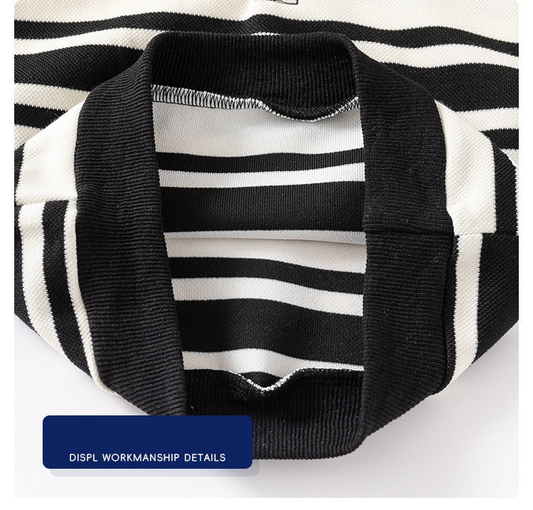[5131081] - Baju Sweater Polo Lengan Panjang Fashion Anak Cowok - Motif Transverse Stripes