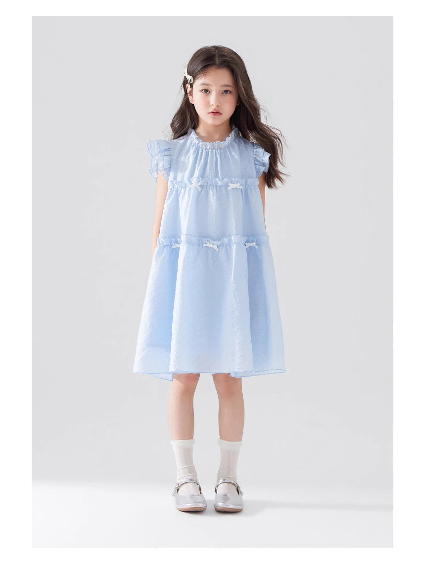 [5071122] - Baju Dress Summer Gaun Lengan Kutung Fashion Korean Style Anak Perempuan Cewek - Motif Lace Ribbon - BABYHOKI STORE