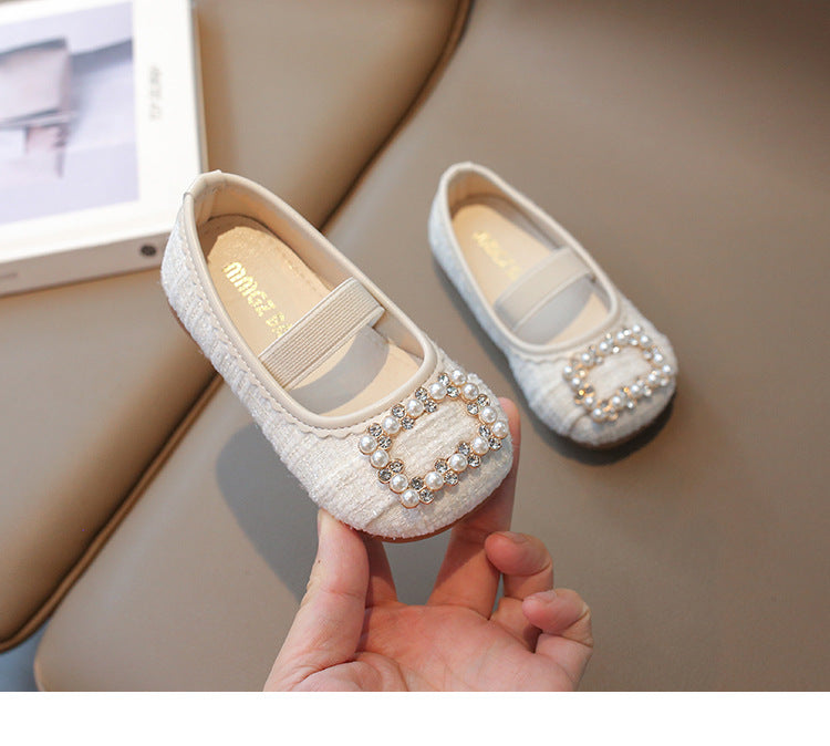 [381288 Size 21-35] - Sepatu Flat Slip On Princess Shoes Korean Version Anak Perempuan Cewek - Motif Cute Pearl - BABYHOKI STORE